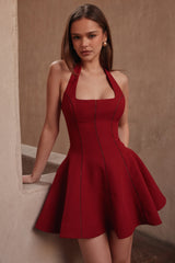 Loulette Red Halter Neck Bow Mini Dress