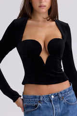 Sierra Black Velvet Deep Plunge Corset Top