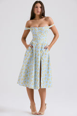 Saira Soft Blue Vintage Floral Print Cotton Midi Sundress