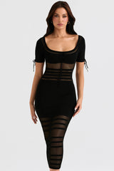 Lilla Black Openwork Knit Midi Dress