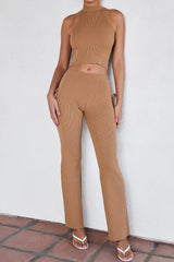 Mistress Rocks Camel Ribbed Knit Trousers - SALE