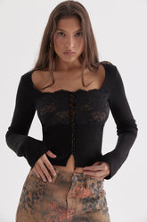 Candice Black Lace Trim Top - SALE
