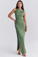 Filomena Olive Boat Neck Maxi Dress