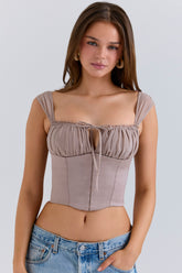 Anja Mocha Georgette Cap Sleeve Corset Top