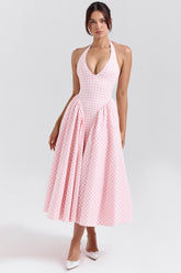 Marilyn Strawberry Shortcake Gingham Halter Midi Sundress