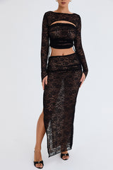 Mistress Rocks Black Lace Maxi Skirt - SALE