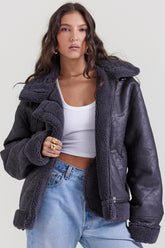 Madden Grey Vegan Shearling Aviator Jacket