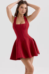 Loulette Red Halter Neck Bow Mini Dress