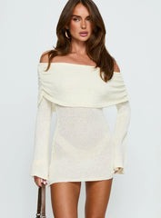 Chanellie Long Sleeve Knit Mini Dress Cream
