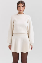 Rosina Cream Wool Cashmere Flounce Mini Skirt