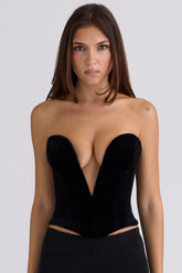 Vienne Black Velvet Deep Plunge Corset Top