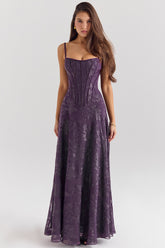 Esme Grape Lurex Chiffon Maxi Dress