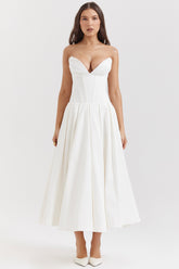 Lady White Strapless Midi Dress