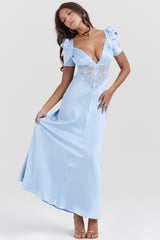 Rafaela Soft Blue Pure Silk & Lace Dress