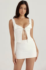 Mallie White Linen A-Line Mini Skirt