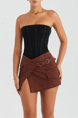 Mistress Rocks Cocoa Asymmetric Cargo Mini Skirt - SALE