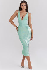 Thala Seafoam Sequin Corset Midi Dress