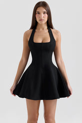 Loulette Black Halter Neck Bow Mini Dress