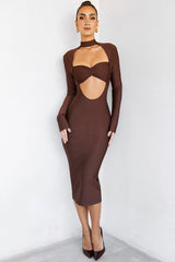 ImplicationsMistress Rocks Chocolate Bandage Cutout Midi Dress