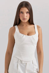 Selma White Pinstripe Boned Corset Top