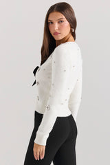 Beaubella Ivory Soft Mohair Embellished Cardigan
