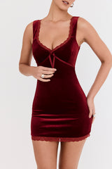 Mistress Rocks Wine Velvet Mini Dress - SALE