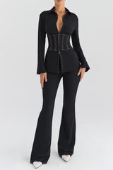 Mistress Rocks Black Skinny Flare Trousers - SALE