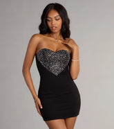 Love Game Rhinestone Heart Crepe Mini Dress