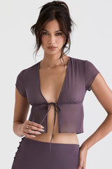 Maia Dark Mauve Tie Front Top