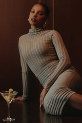 Rowena Grey Velour Sheer Striped Bodysuit