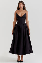 Lady Black Strapless Midi Dress