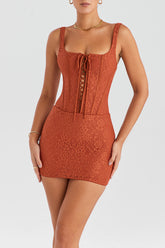 Mistress Rocks Copper Lace Corset Mini Dress - SALE