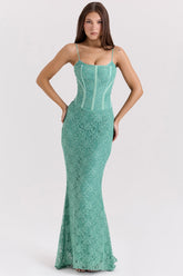Antonina Jade Lace Corset Maxi Dress