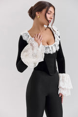 Jacinda Black Velvet Lace Trimmed Corset Top - SALE