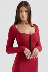 Agatha Red Fitted Long Sleeve Top