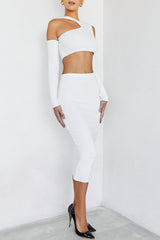 SkylineMistress Rocks White Ribbed Bandage Midi Skirt - SALE