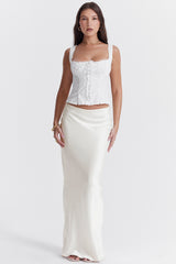 Sydel White Satin Bias Cut Maxi Skirt