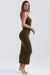 Fayette Khaki Soft Fluffy Knit Maxi Dress - SALE