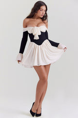 Alana Black & Cream Off Shoulder Dress