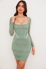 Freyja Green Gathered Corset Dress
