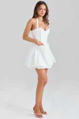 Heidi White Stretch Cotton Halter Neck Mini Dress