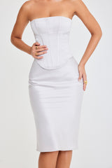 Mistress Rocks Silver Satin Midi Skirt - SALE