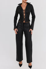 Mistress Rocks Black Baggy Vegan Leather Trousers - SALE