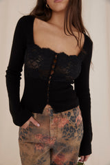 Candice Black Lace Trim Top - SALE