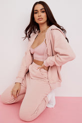 Storm Blush Cotton Fleece-Back Zip Through Hoodie