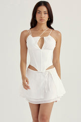 Clarice White Floaty Layered Mini Skirt