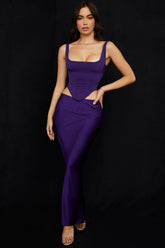 Colette Grape Satin Low Waist Midi Skirt