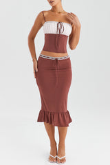 Mistress Rocks Coffee Ruffle Midi Skirt - SALE