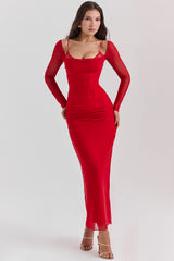 Katarina Scarlet Long Sleeve Maxi Dress