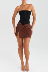 Mistress Rocks Cocoa Asymmetric Cargo Mini Skirt - SALE